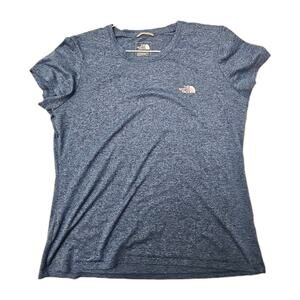 The North Face Shirt Womens Large Athletic Top Short Sleeve Crew Neck Blue Logo